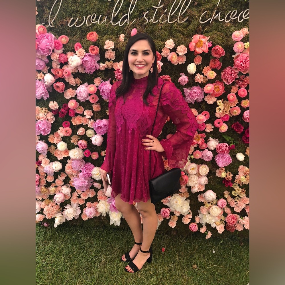 Free People Magenta Mini Lace Overlay Dress